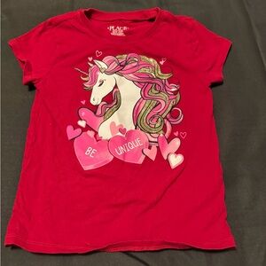 Children’s Place Girls Red Unicorn 'Be Unique' Heart Short Sleeve Tee 5/6